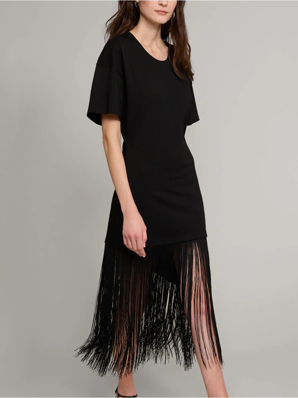 Pixie Market Black Fringe Cotton Tee Dress